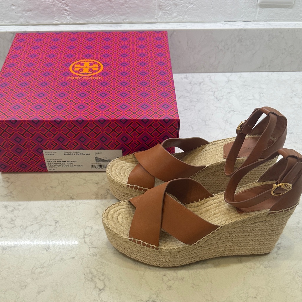 Tory Burch Tan Wedge Espadrilles